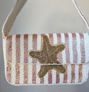 Striped Beaded Starfish Shoulder Bag